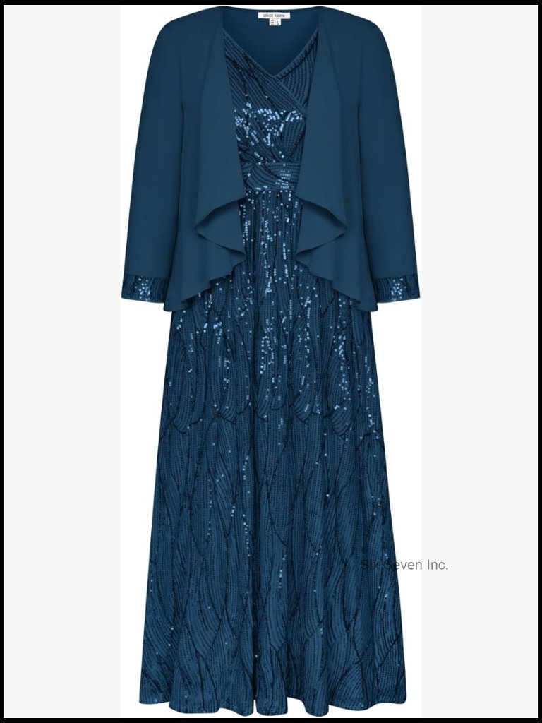 Sequin Two Piece Dress With Chiffon Jacket Formal Ankle Length